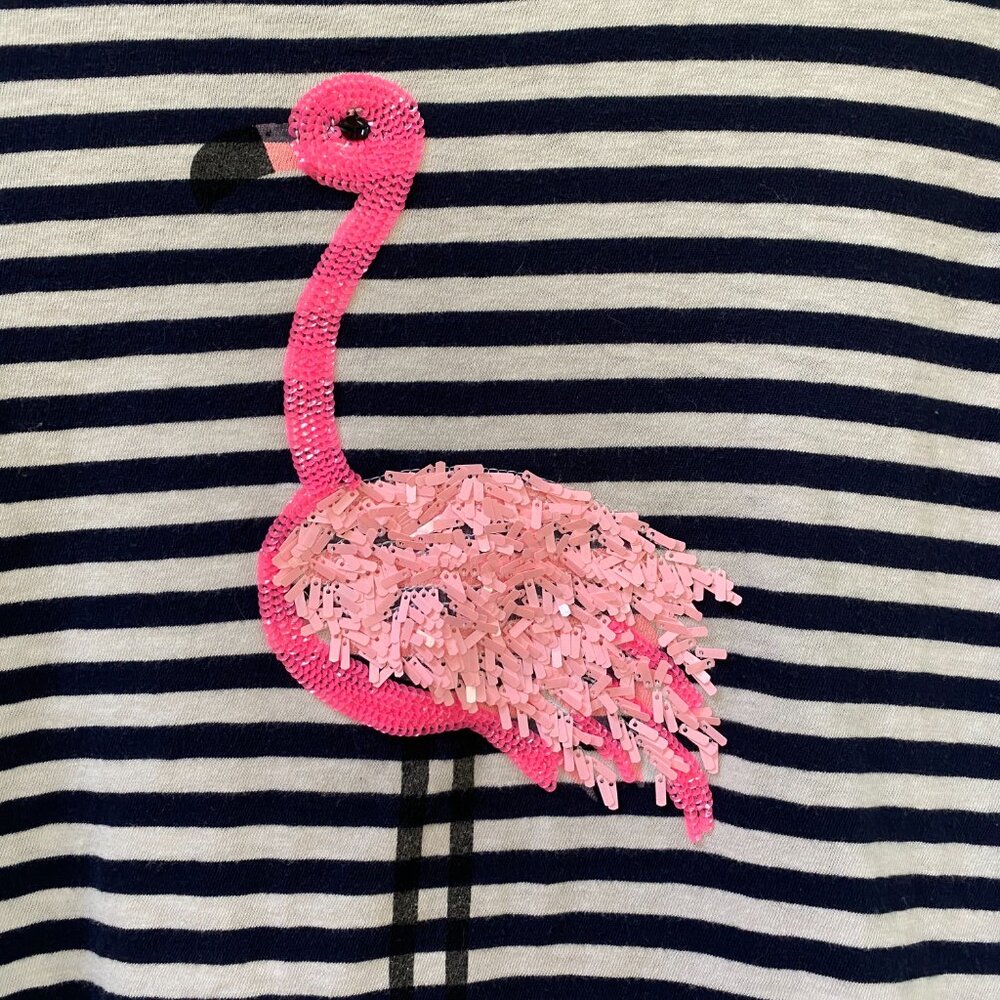 J Crew Factory Sequin Flamingo Tee Collector Striped Nautical Vacation Beach-M - Picture 2 of 11